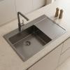 Pure.Sink Comfort PVD Gun Metal sink with drainer, 86x52 cm, left-side faucet wing, PCM5086LT-61
